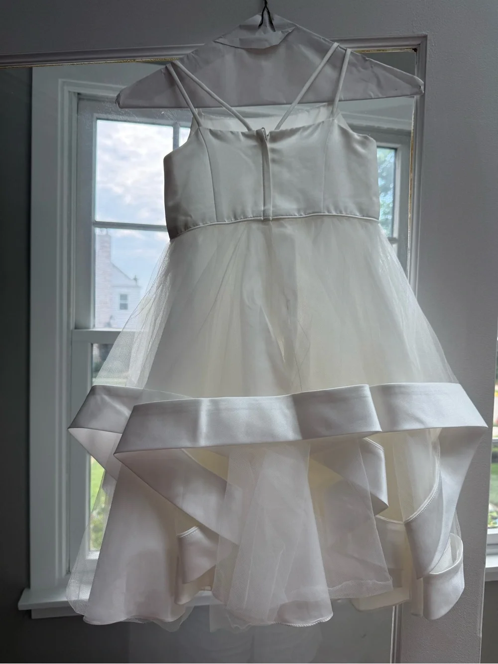 David's Bridal White Satin and Tulle Girls Formal Dress - Picture 2 of 3